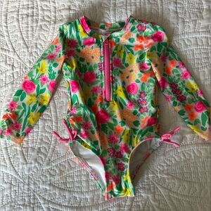 Cat & Jack Floral Kids Swim Rashguard - Pink and Green
